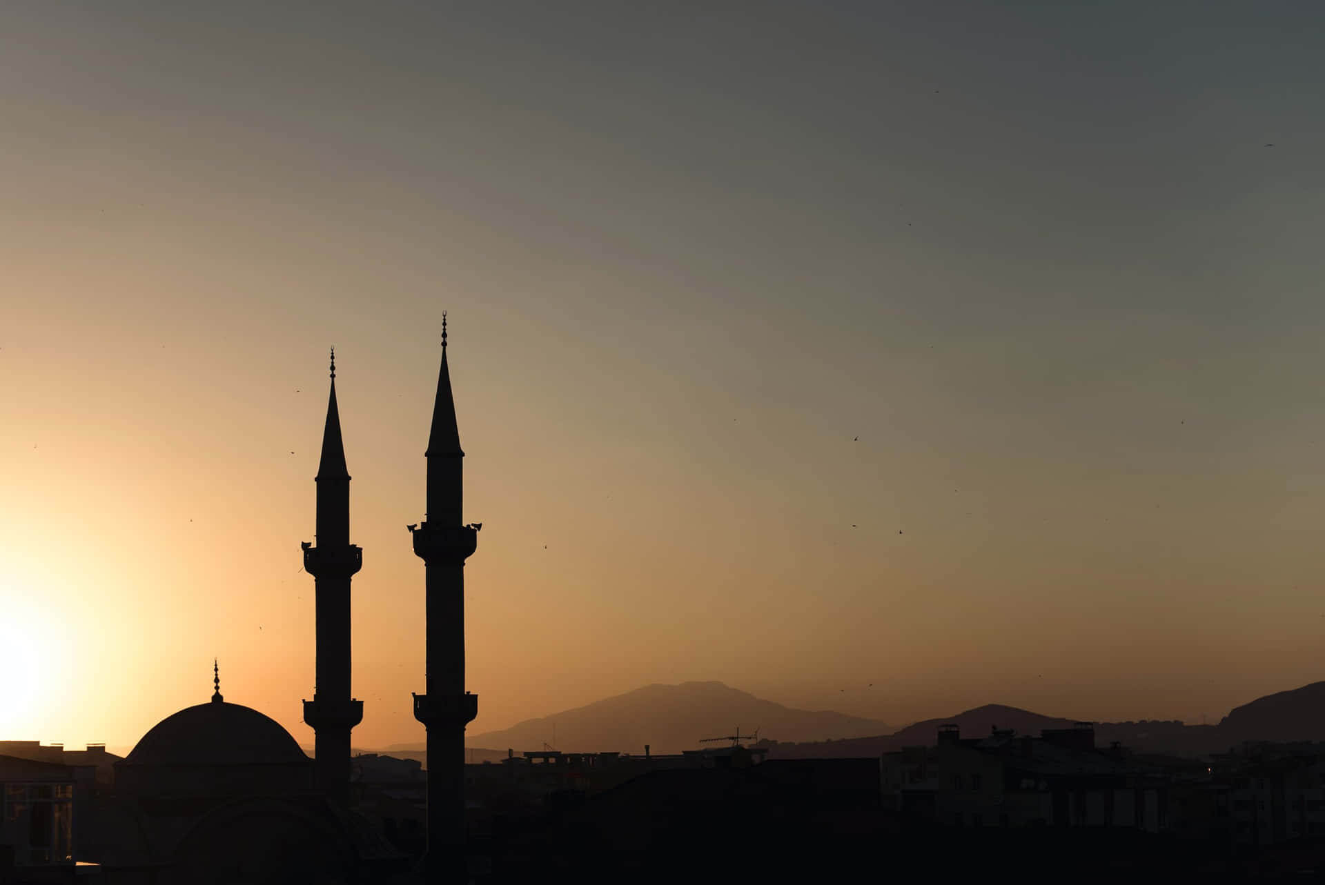 Ramadan Sunset Mosque Silhouette Wallpaper