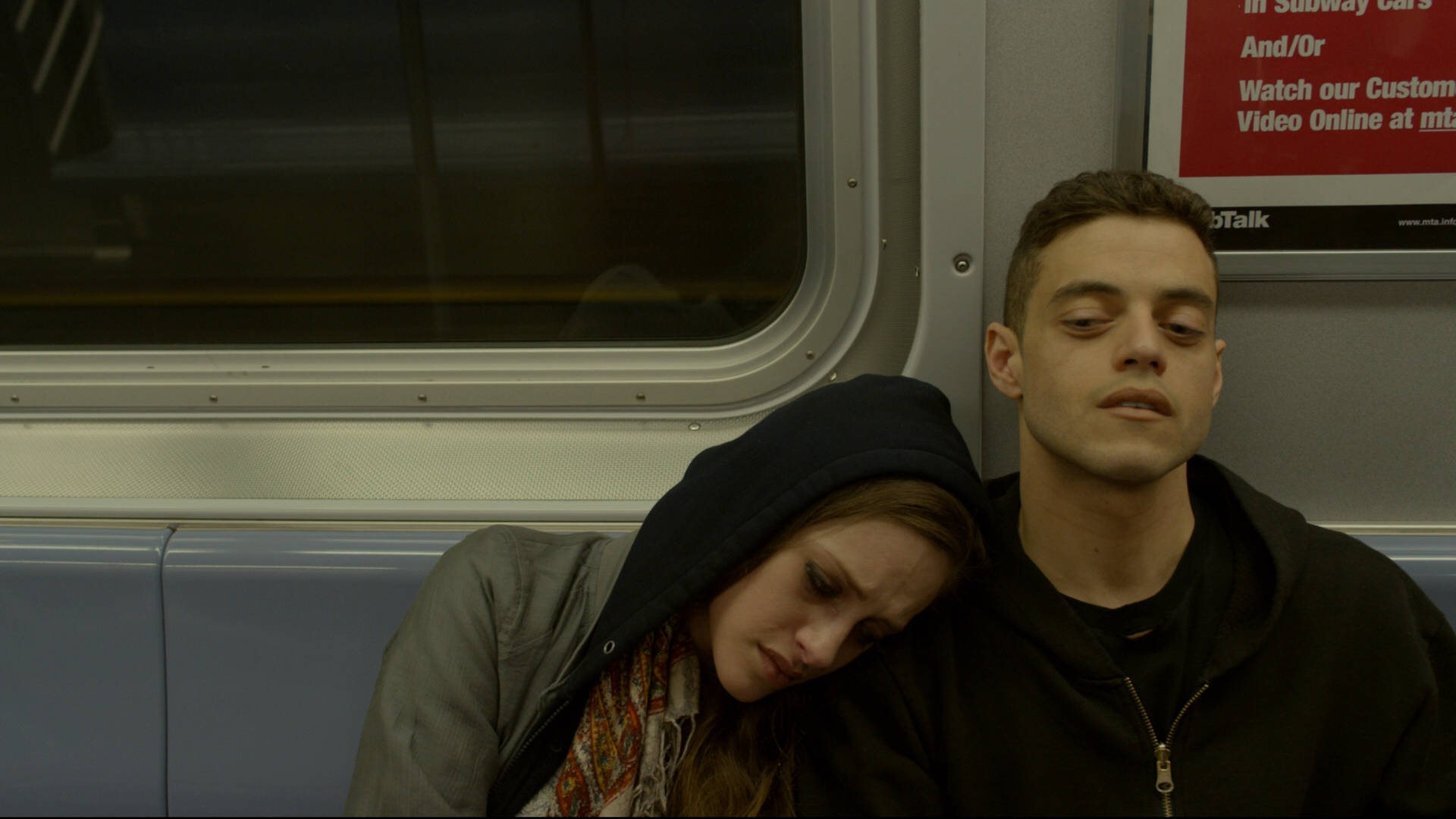 Rami Malek With Woman On Train