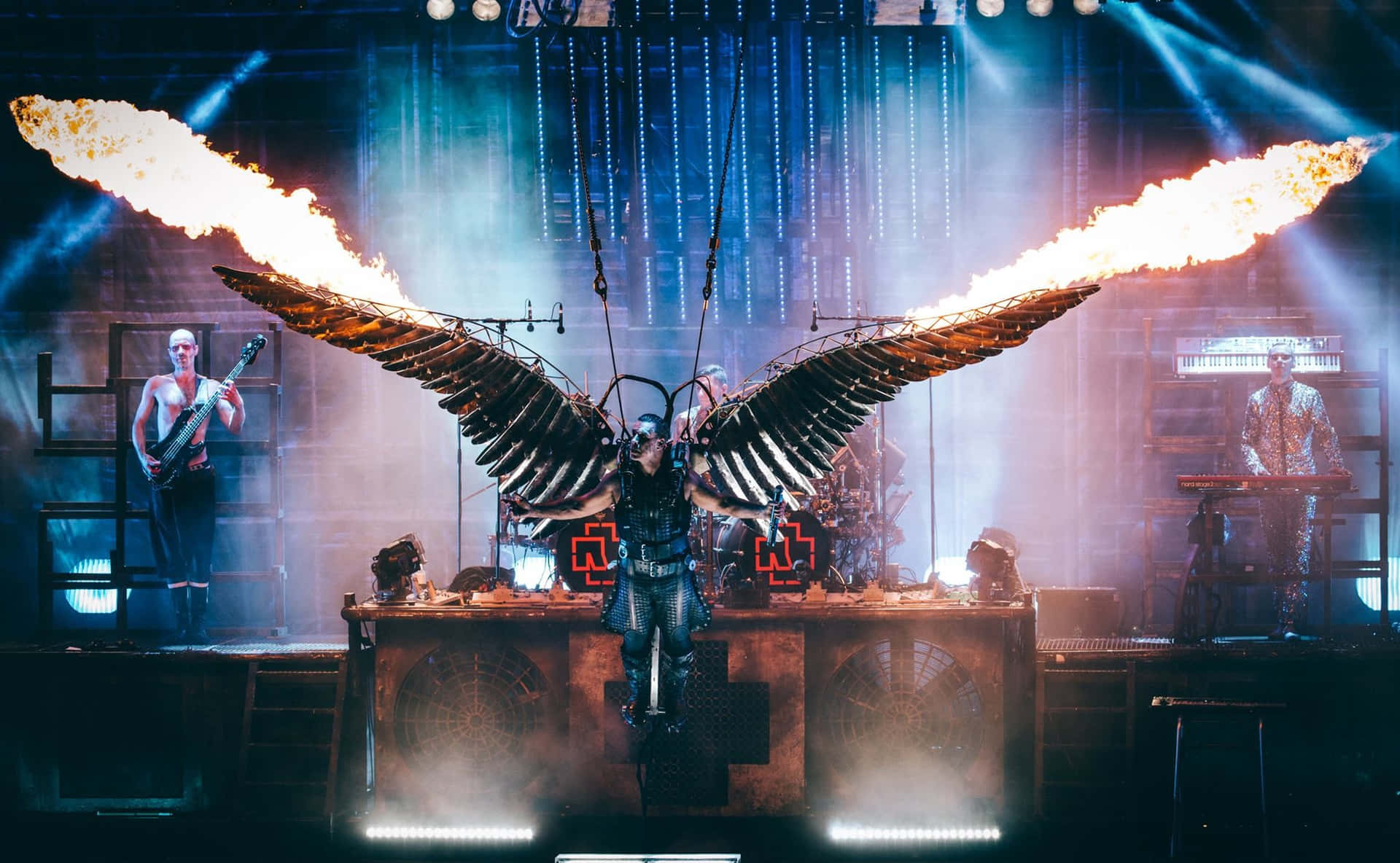 Rammstein Concert Fire Wings Performance Wallpaper