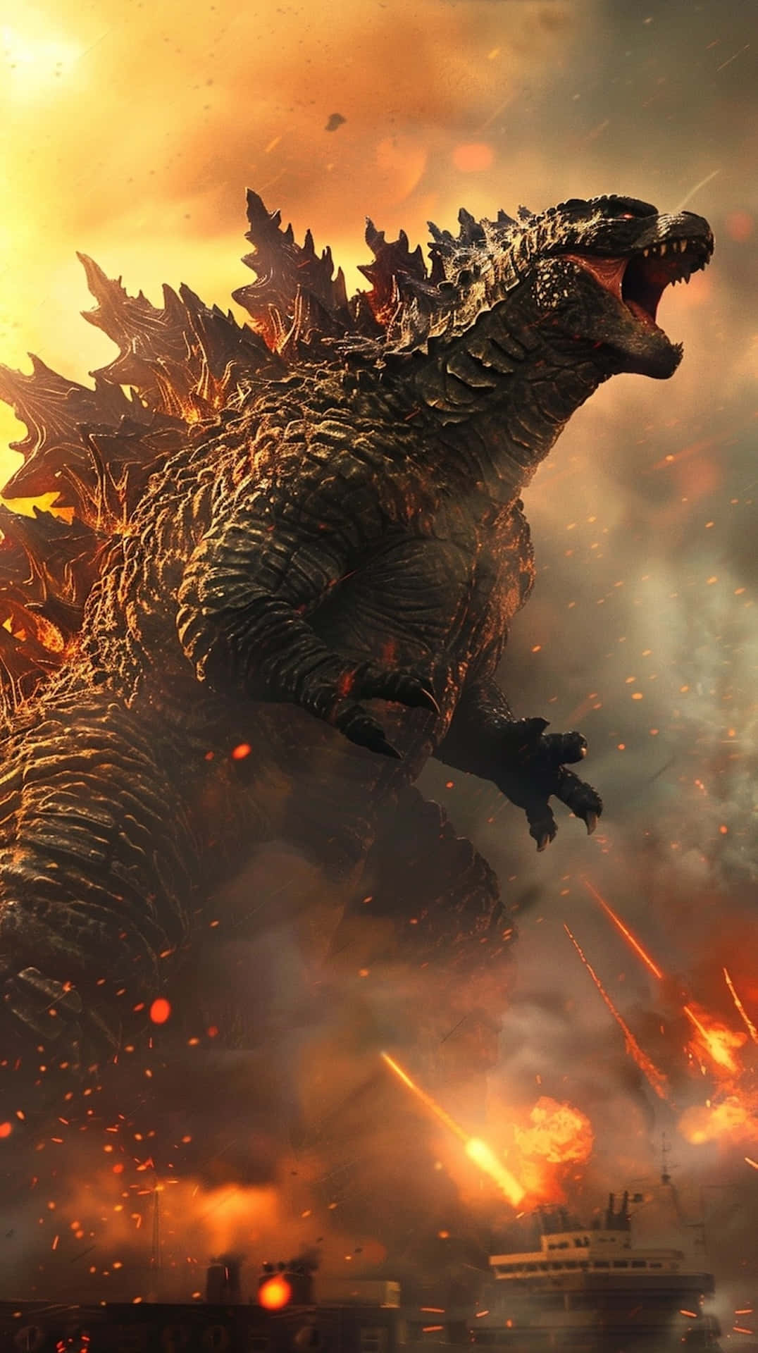 Rampaging_ Godzilla_ Amidst_ Chaos Wallpaper