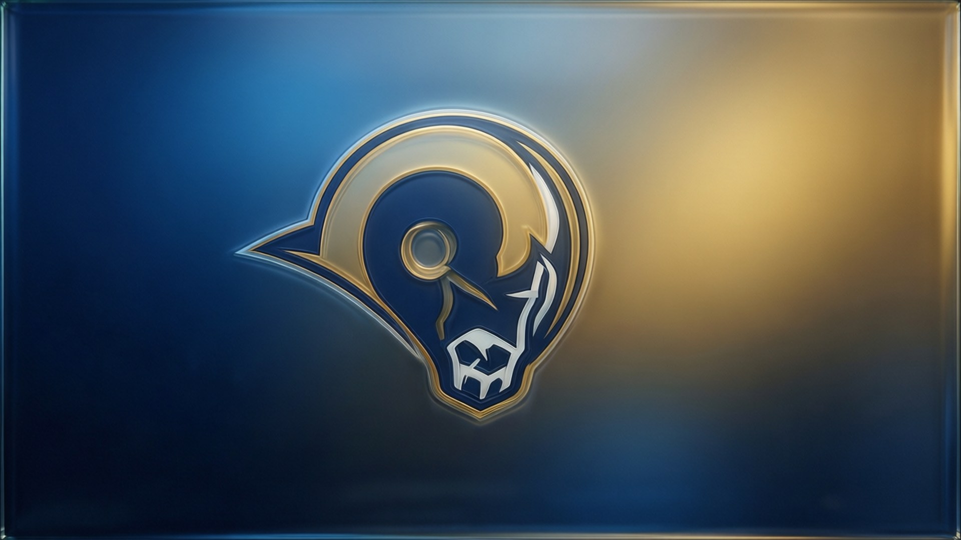 Glowing ram head logo on blue to gold gradient background