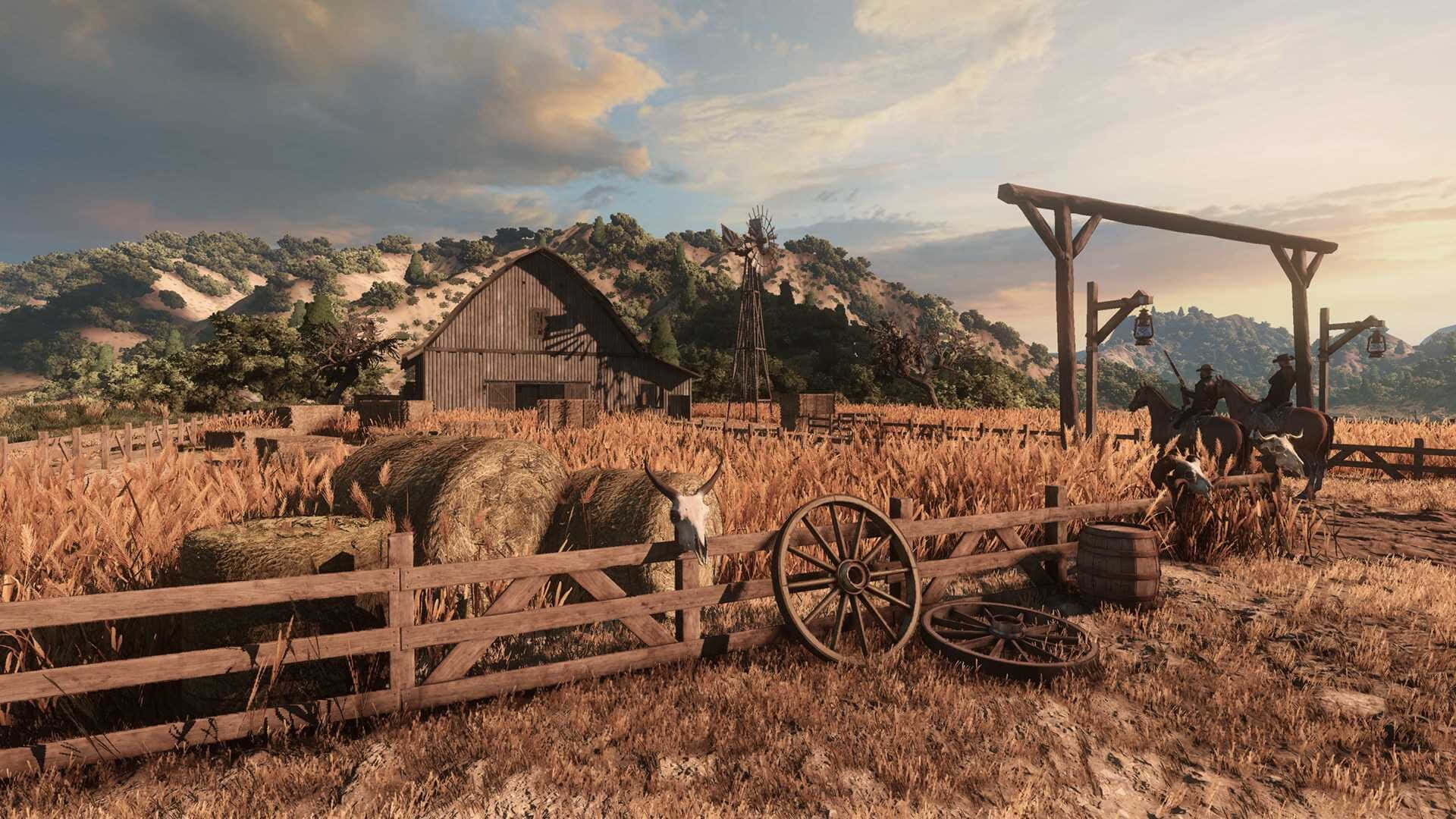 Enjoy the scenic views of a picturesque ranch Wallpaper