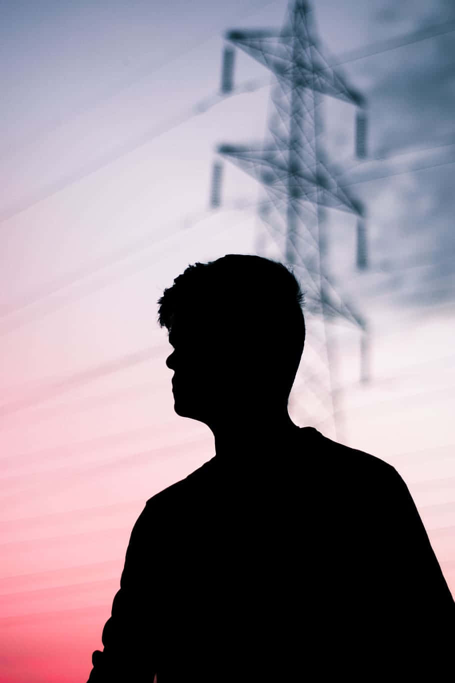 Random Person Silhouette And Transmission Tower Wallpaper
