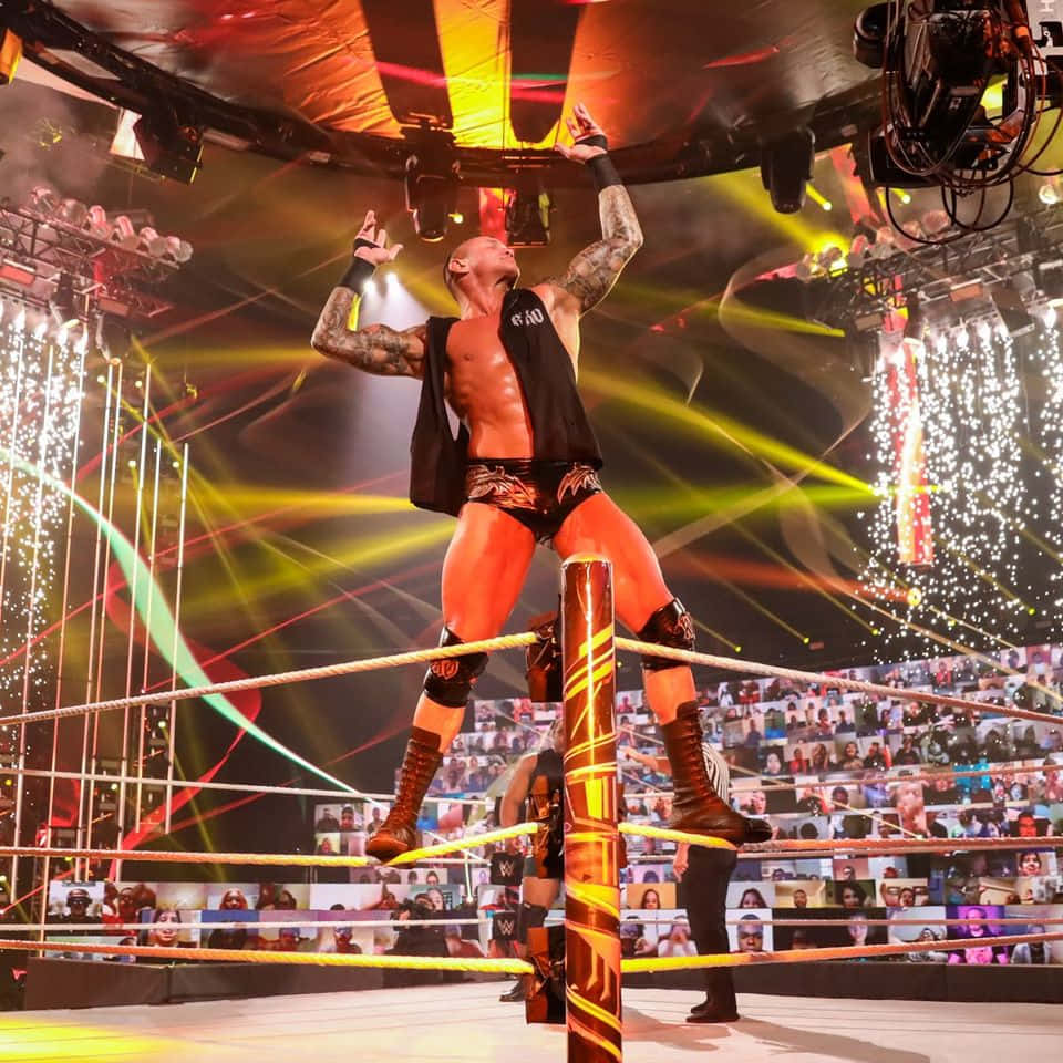 A Wrestler Is Standing On A Platform In A Ring Wallpaper