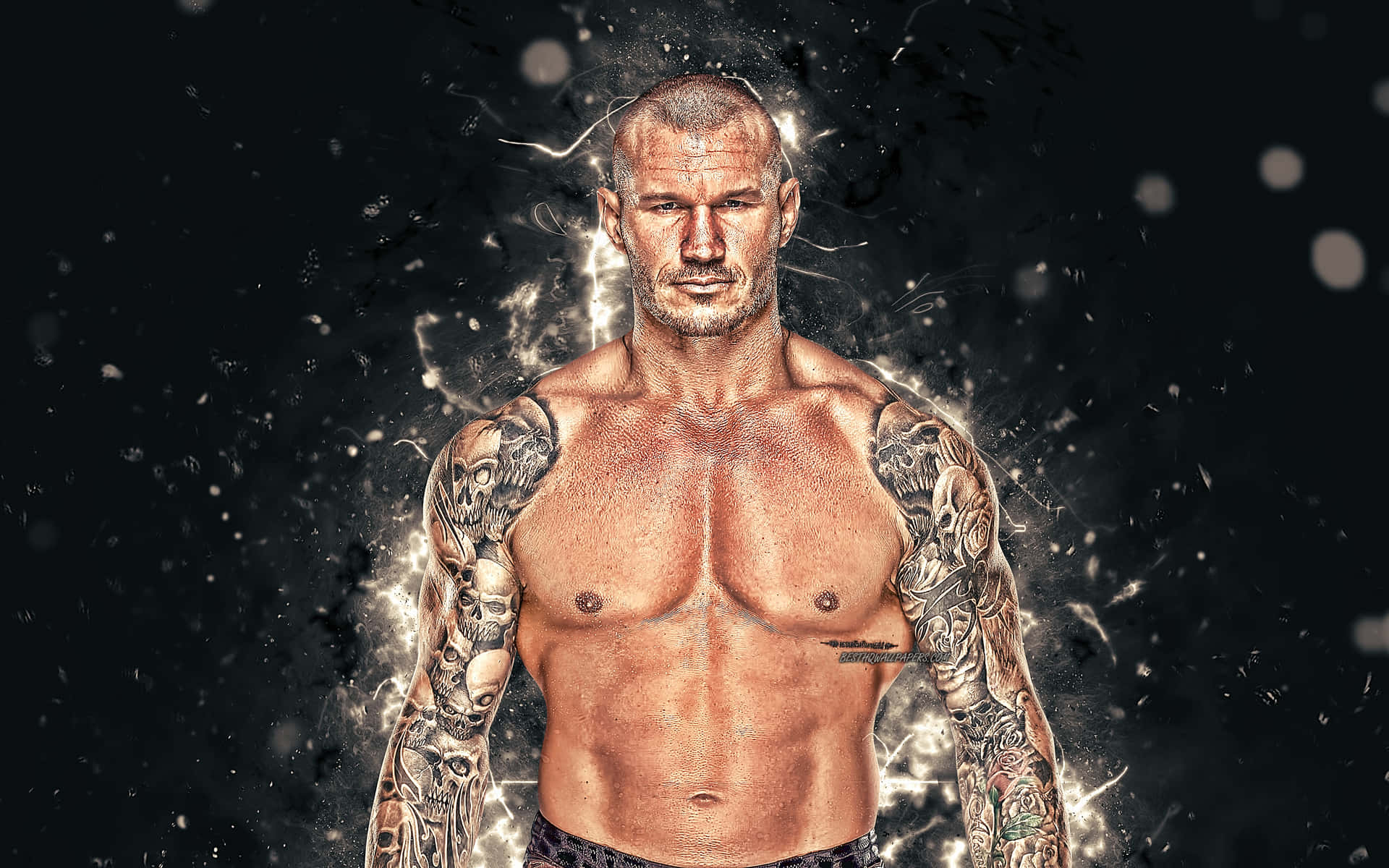WWE Superstar Randy Orton showing off his championship belt. Wallpaper