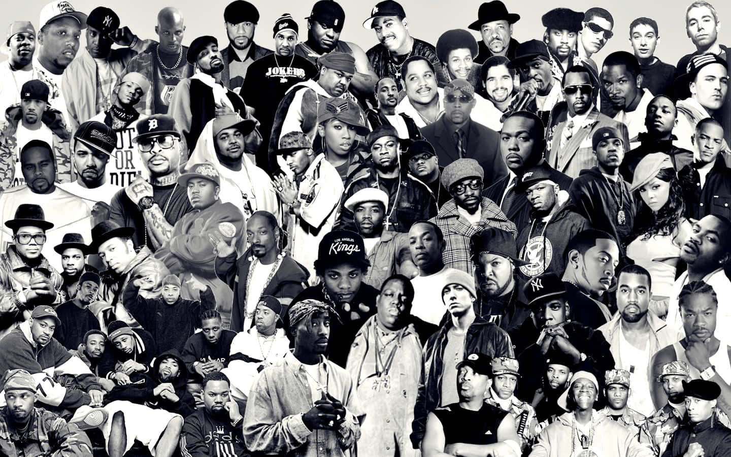 A Rap Collage of some of the most influential Musicians of Hip Hop Wallpaper