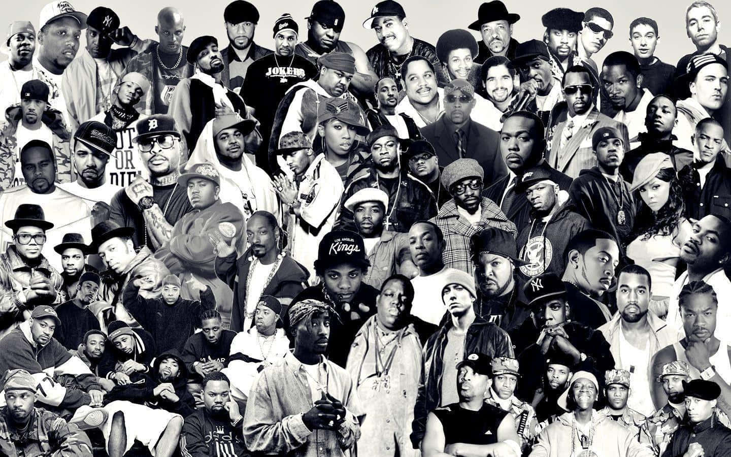 En collage af personer i sort og hvid. Wallpaper