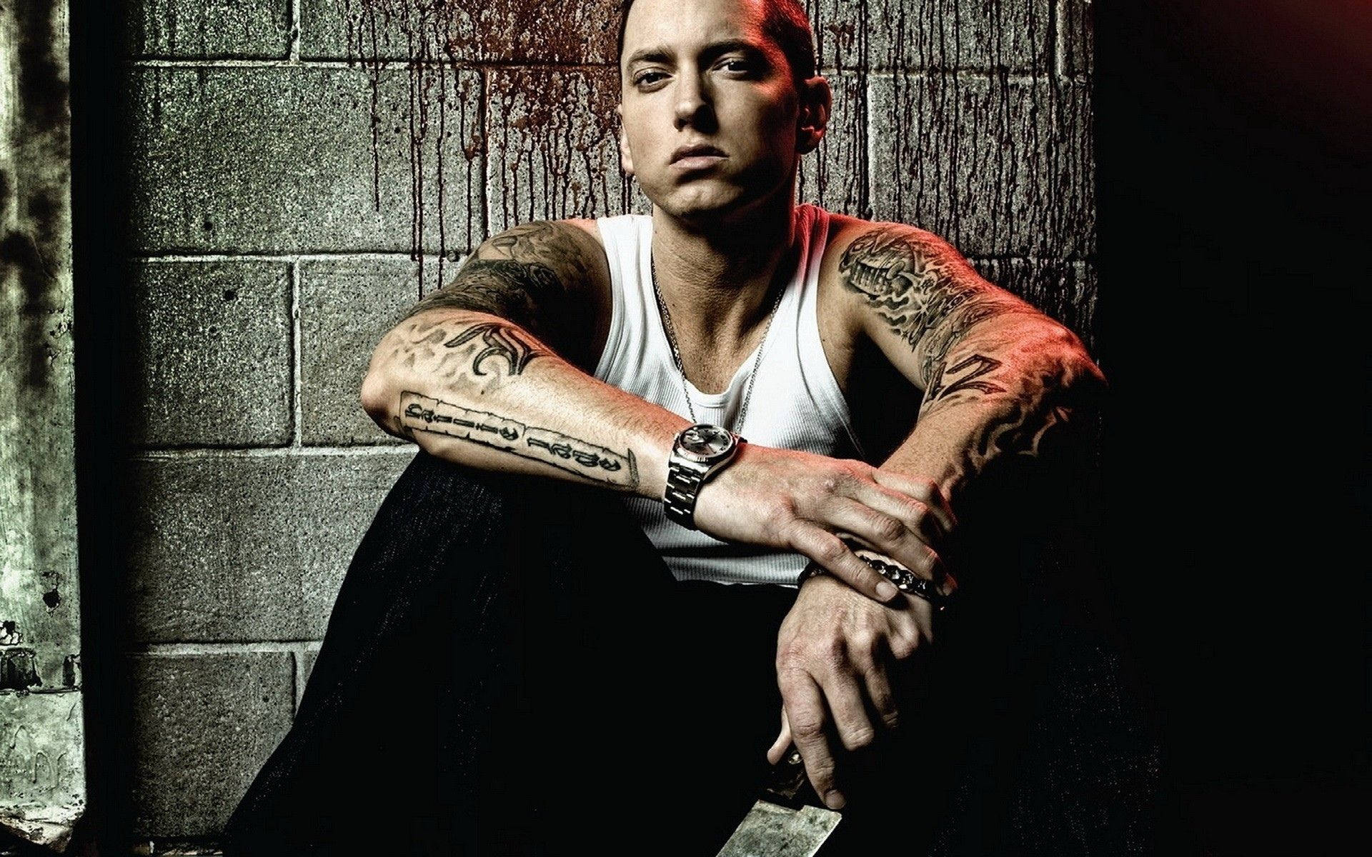 Rapper Eminem Against Bloody Wall