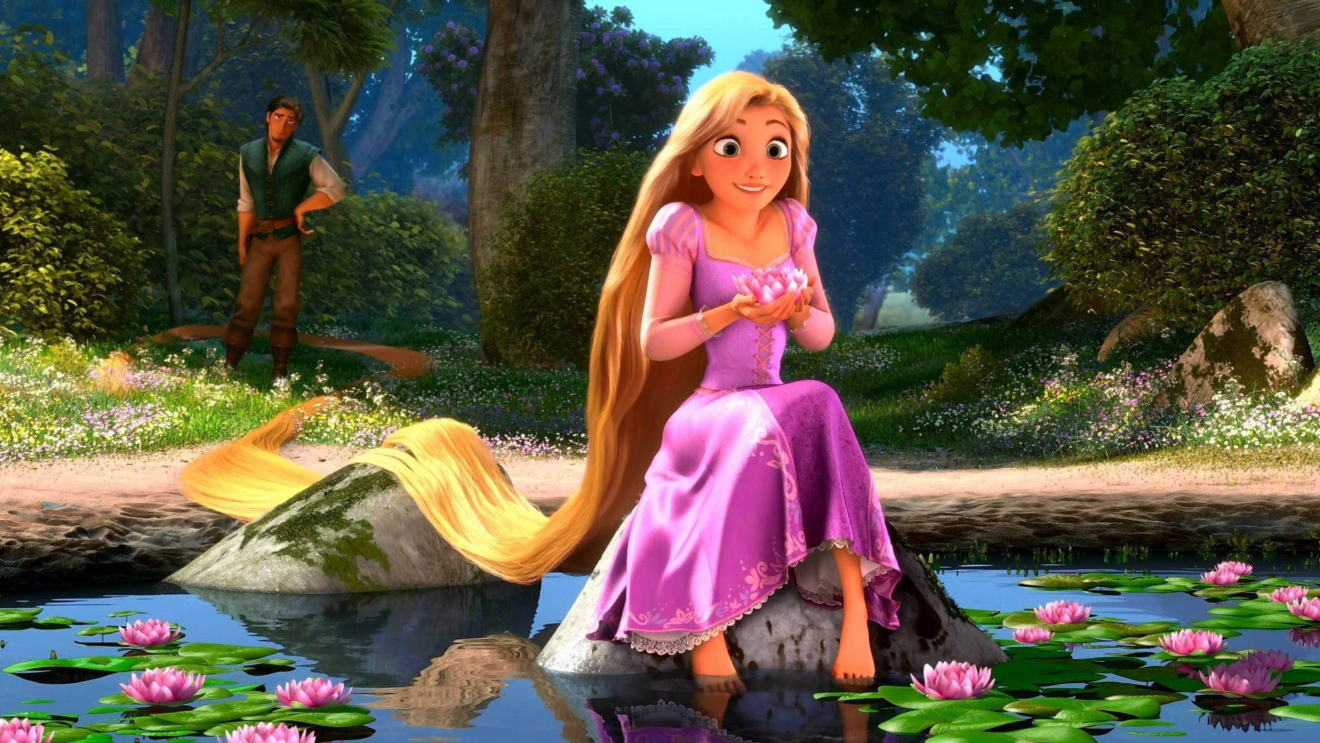 Rapunzel relaxing in a pond Wallpaper