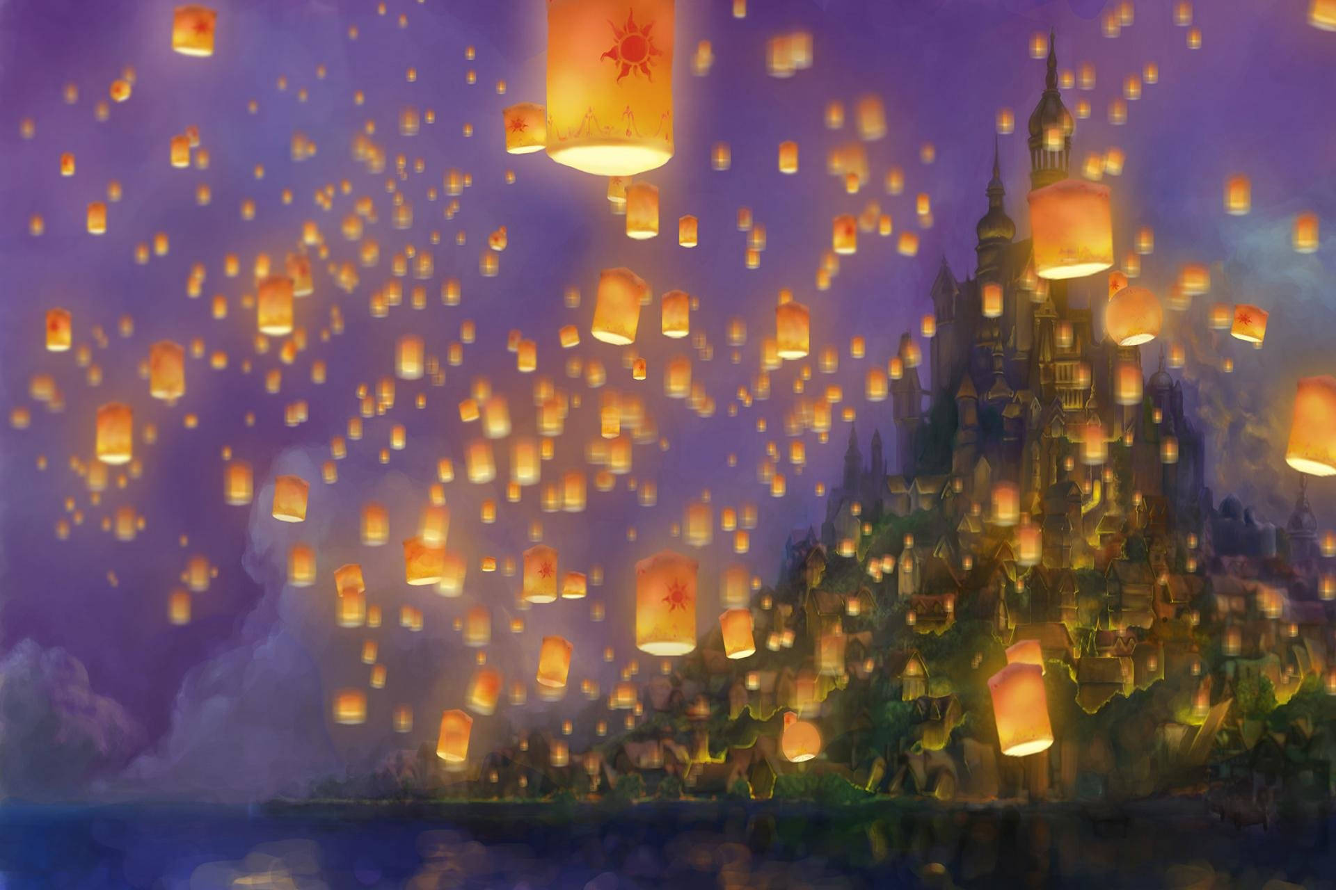 Rapunzel releases a lantern in celebration of the Kingdom Wallpaper