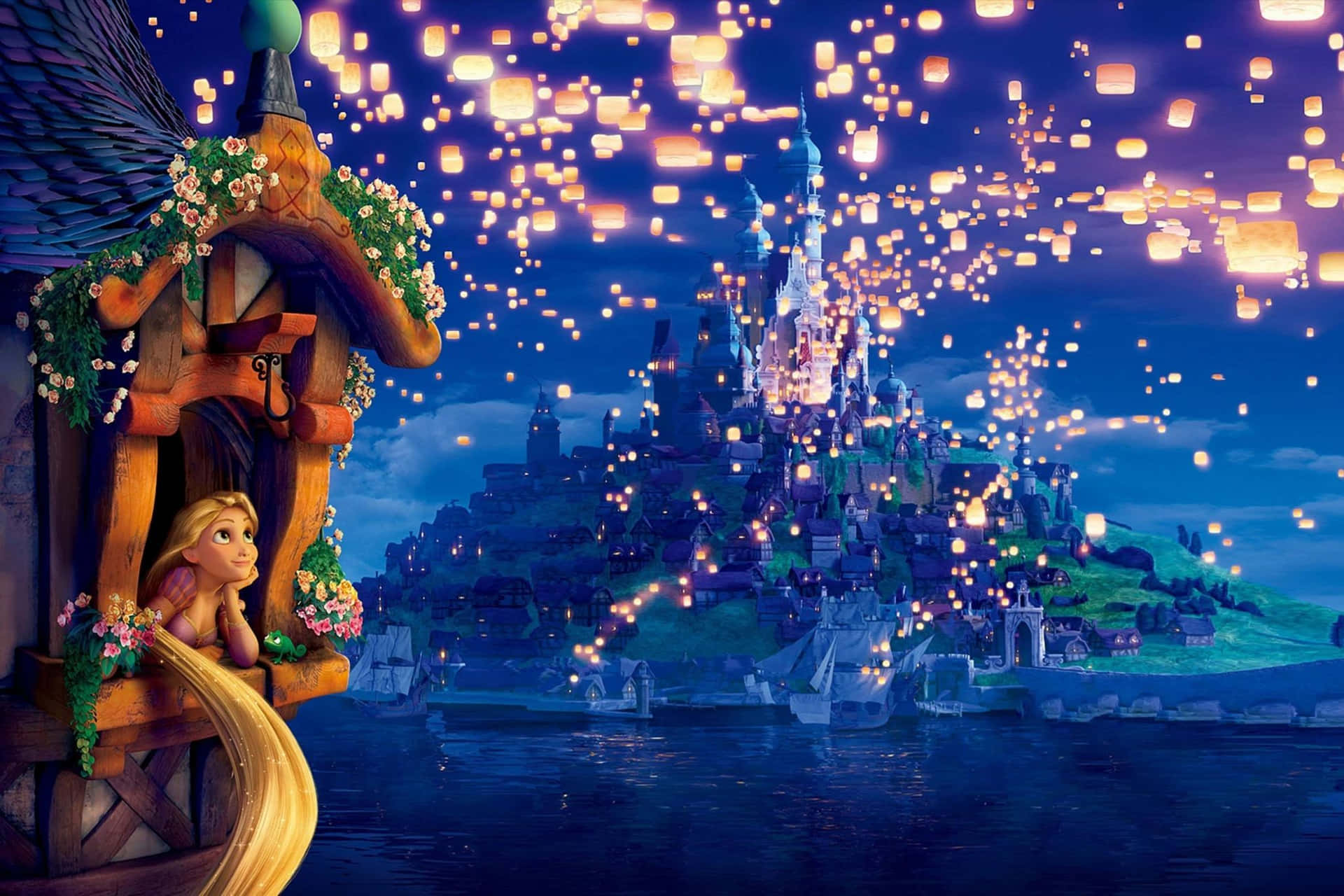 Rapunzel Watching Floating Lanterns Wallpaper