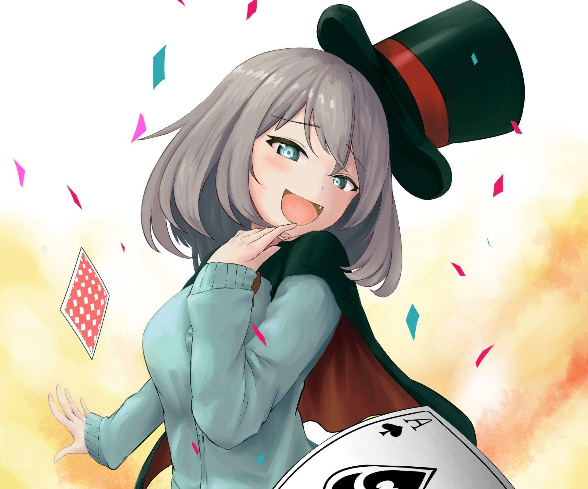 A Girl In A Top Hat And A Hat With Confetti Wallpaper