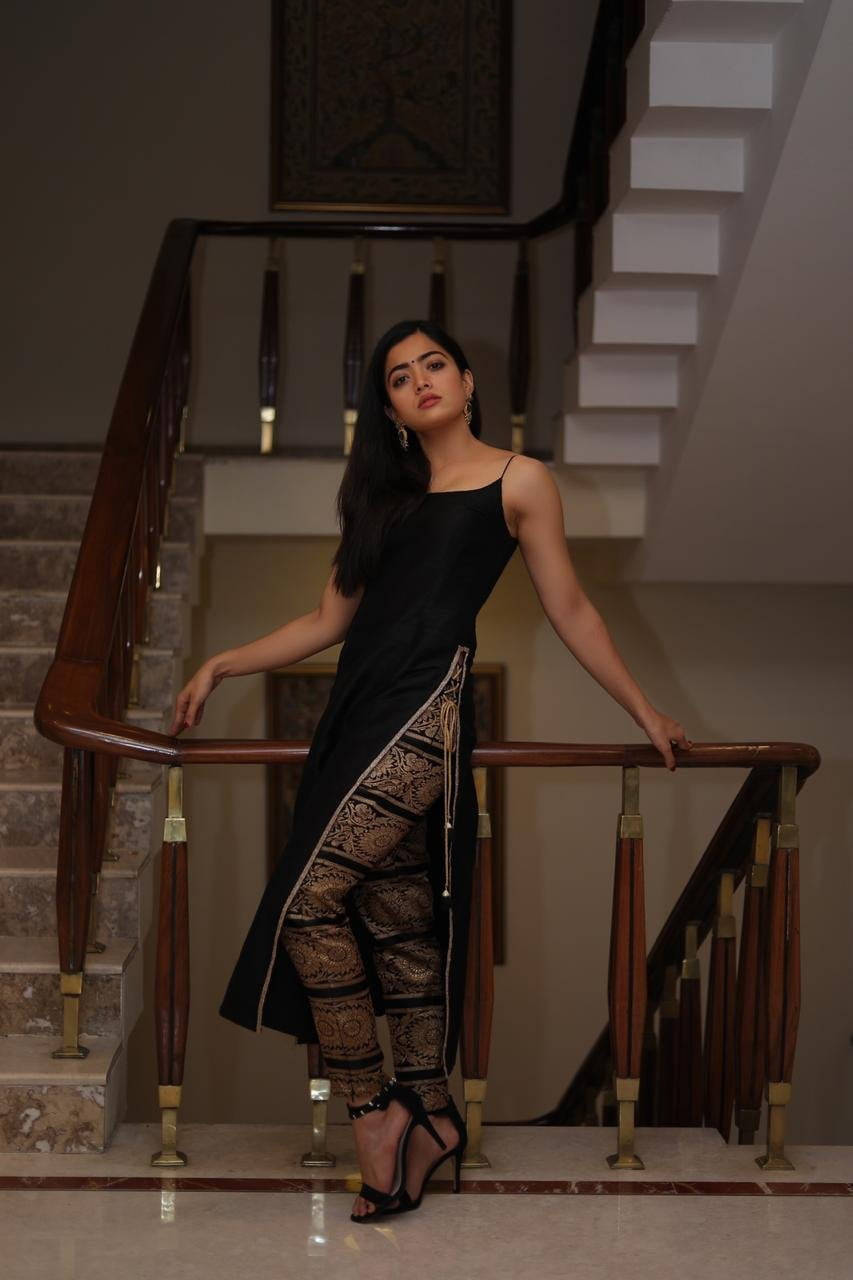 Rashmika Mandanna HD Black Dress Wallpaper