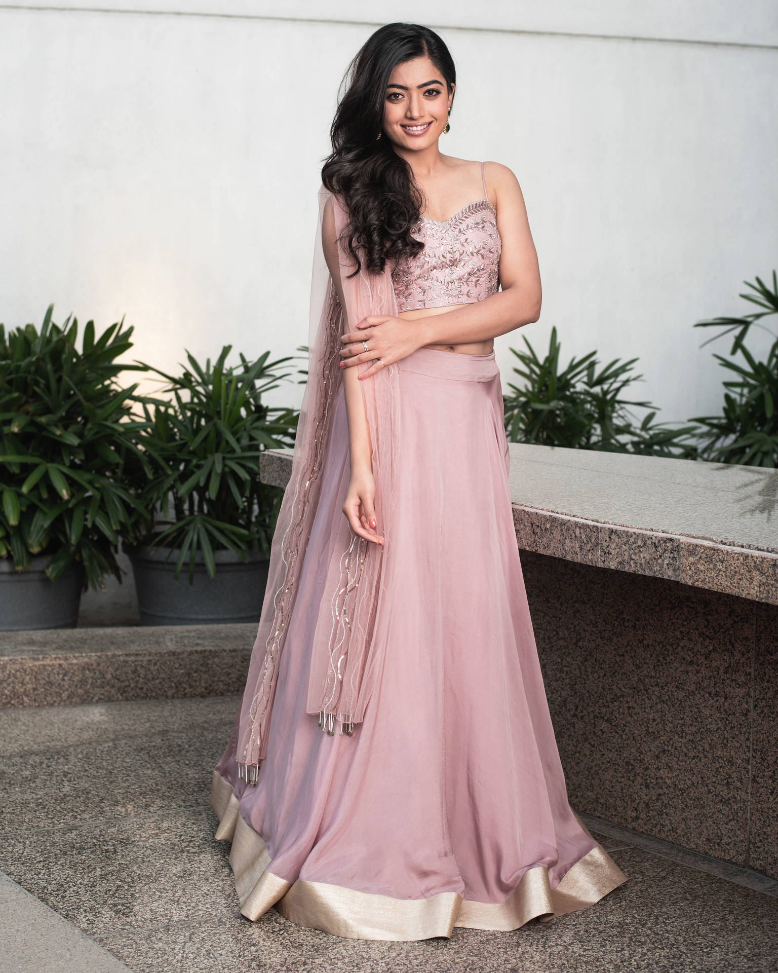 Rashmika Mandanna Hd Pink Dress Wallpaper