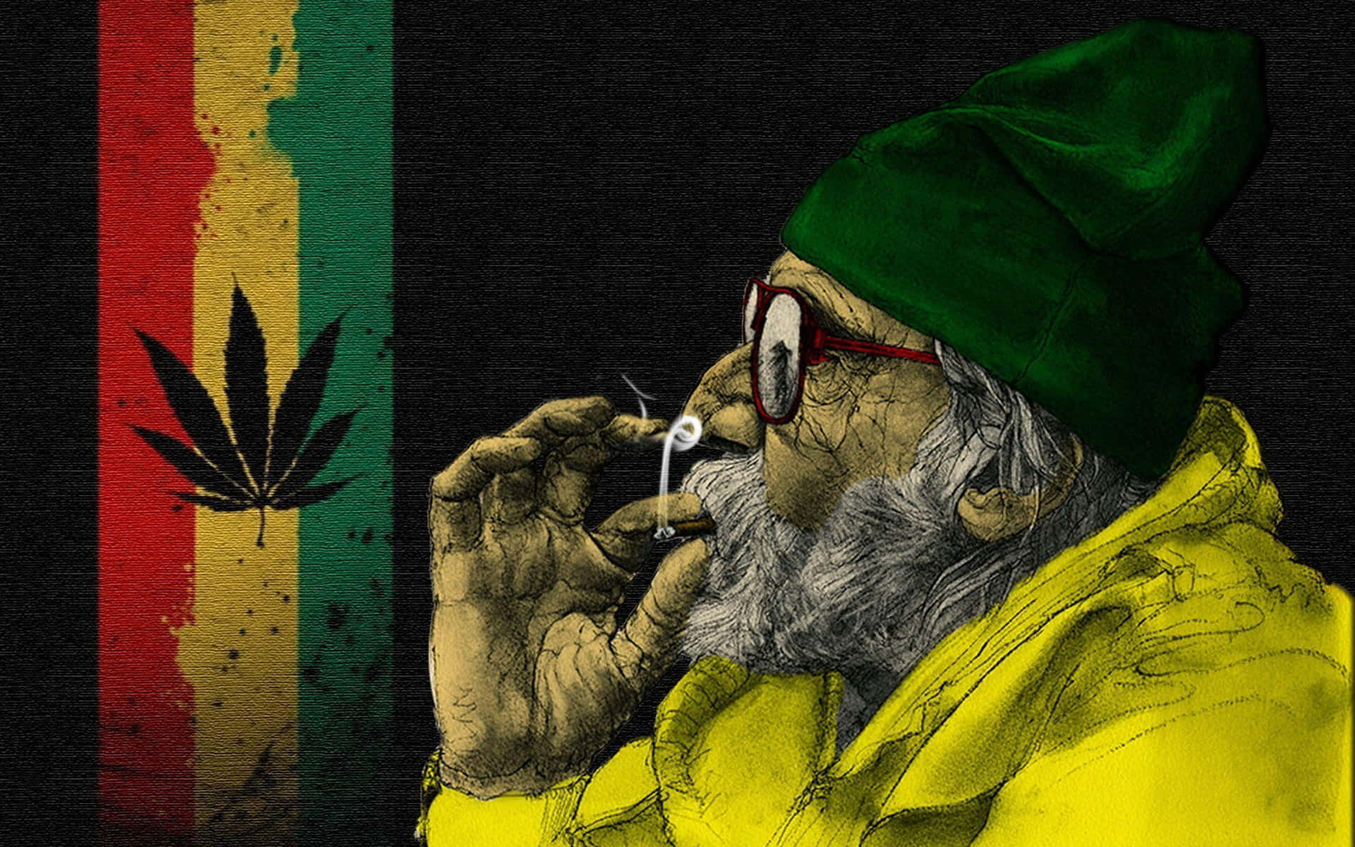 A Man Smoking A Weed With A Flag Behind Him Wallpaper