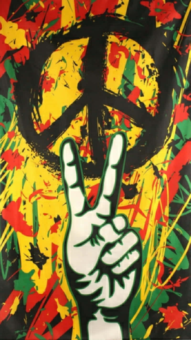 Et plakat med en hånd som holder et fredstegn. Wallpaper