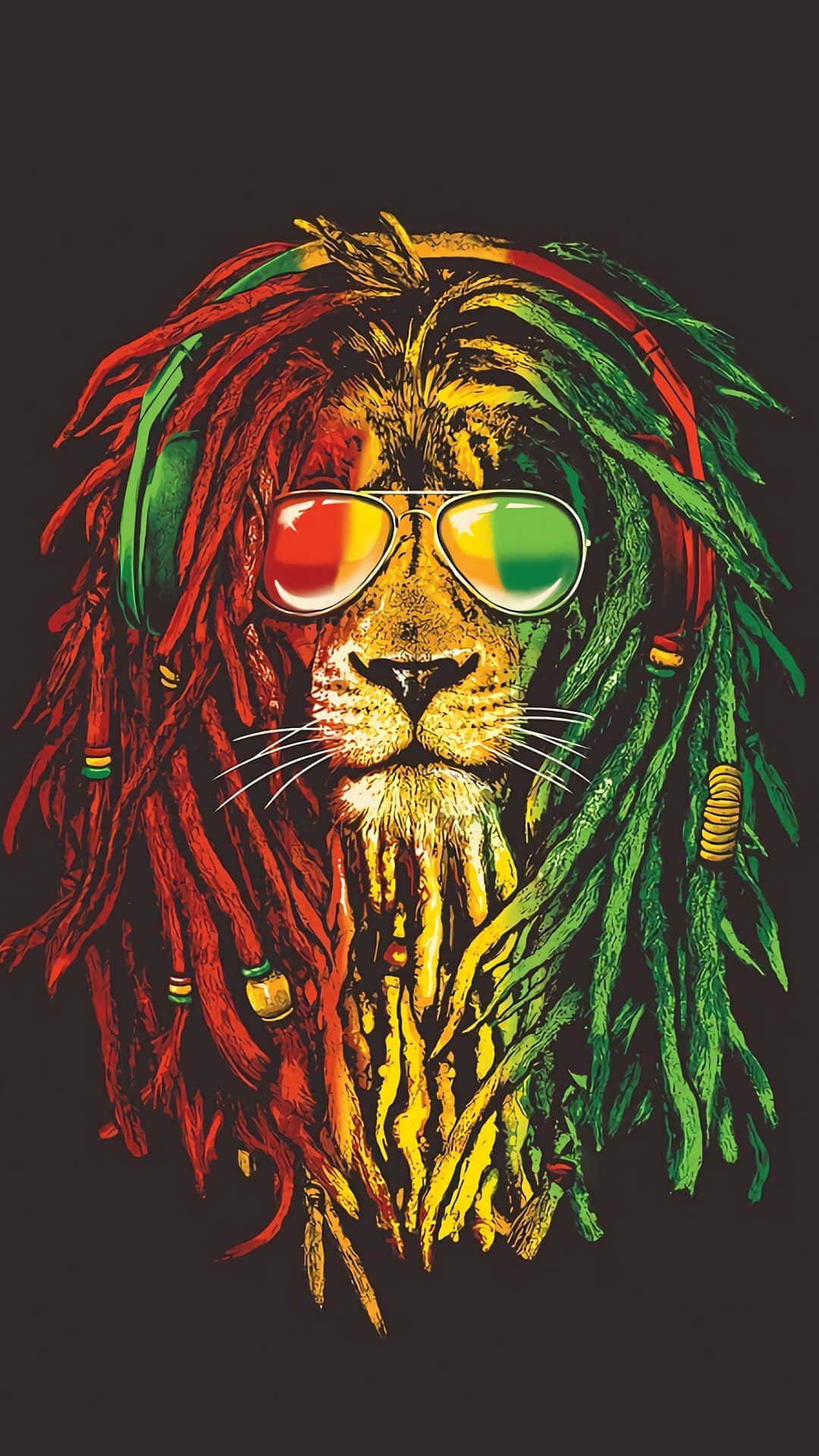A Lion With Dreadlocks And Headphones Wallpaper