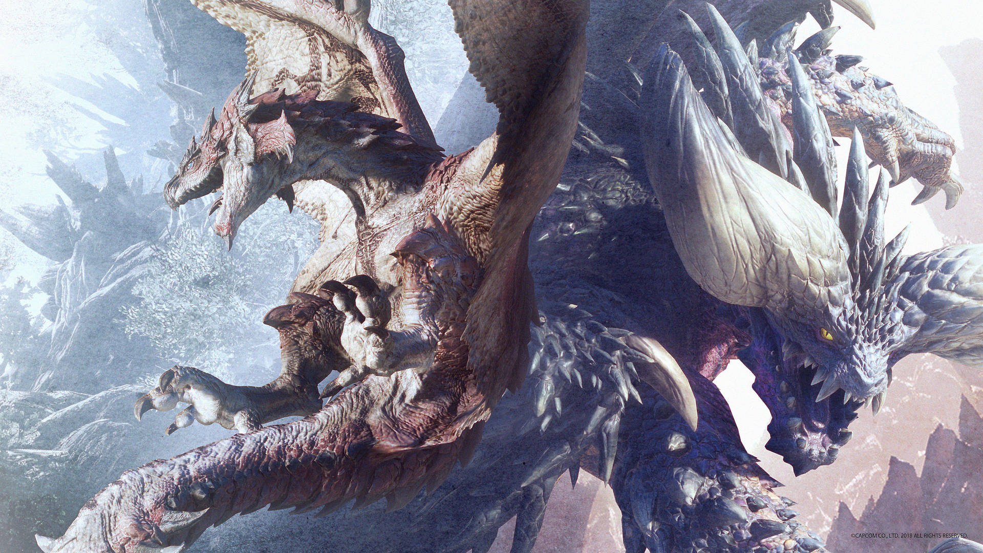 Two grand monsters clash in Monster Hunter World Wallpaper