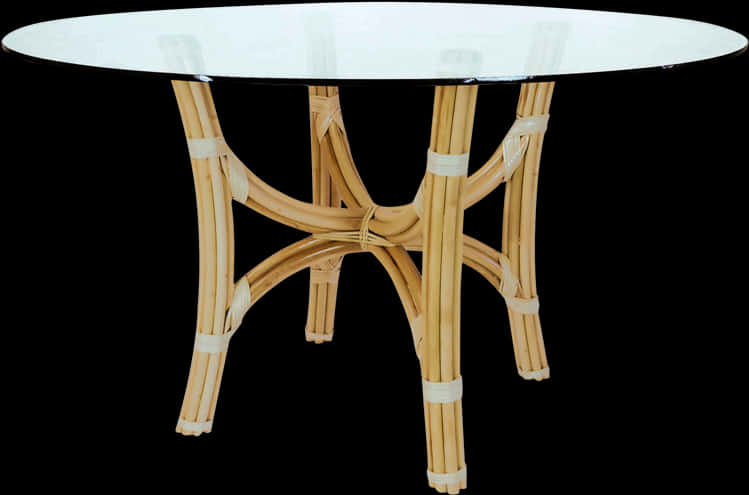 Rattan Glass Top Table PNG