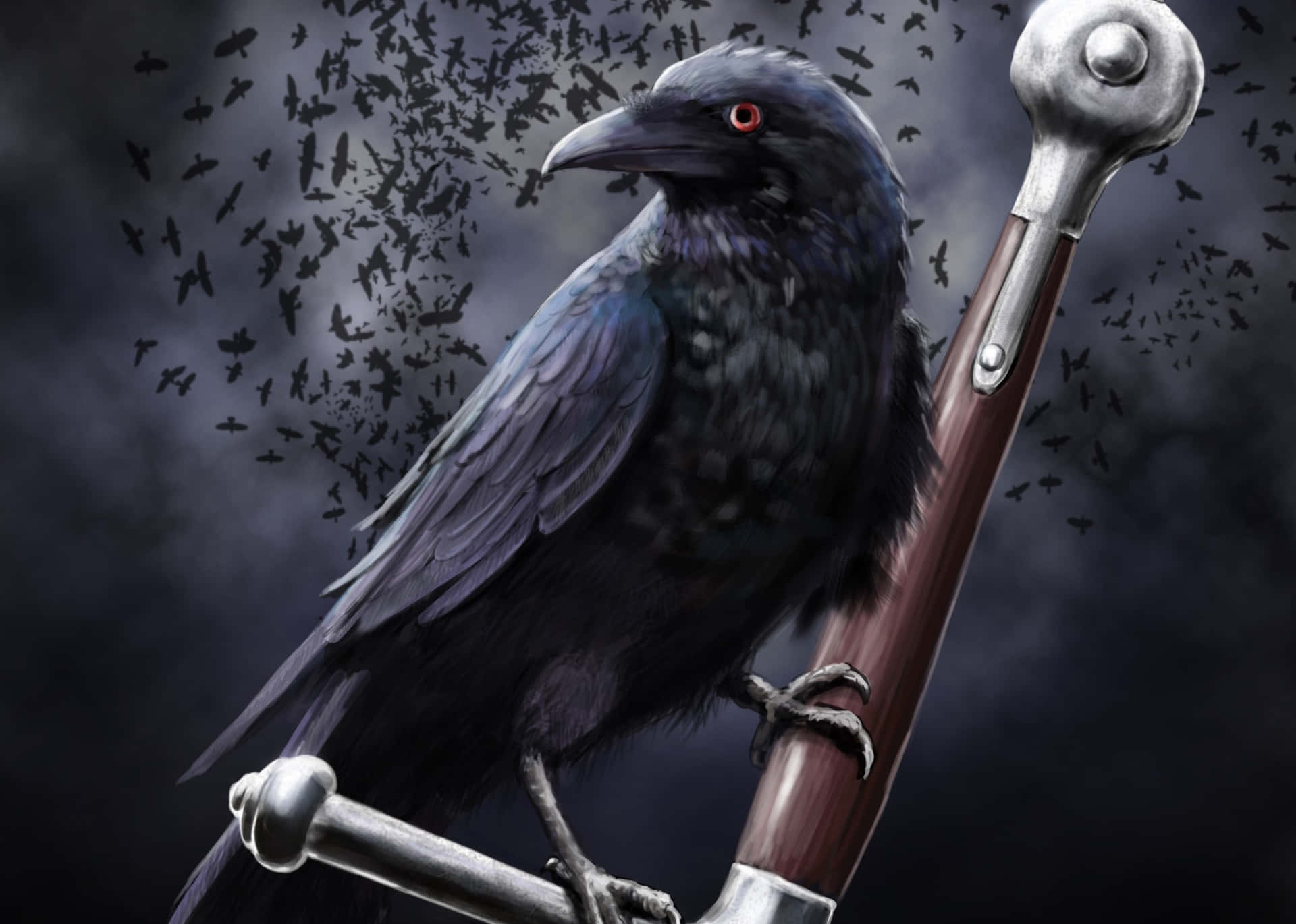 Majestic Raven Soaring In The Twilight Sky