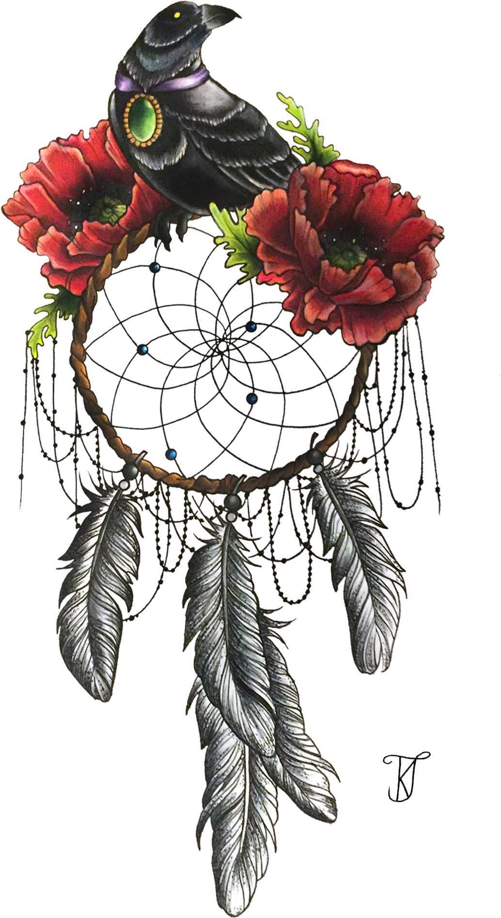 Raven_and_ Poppies_ Dreamcatcher_ Artwork.png PNG