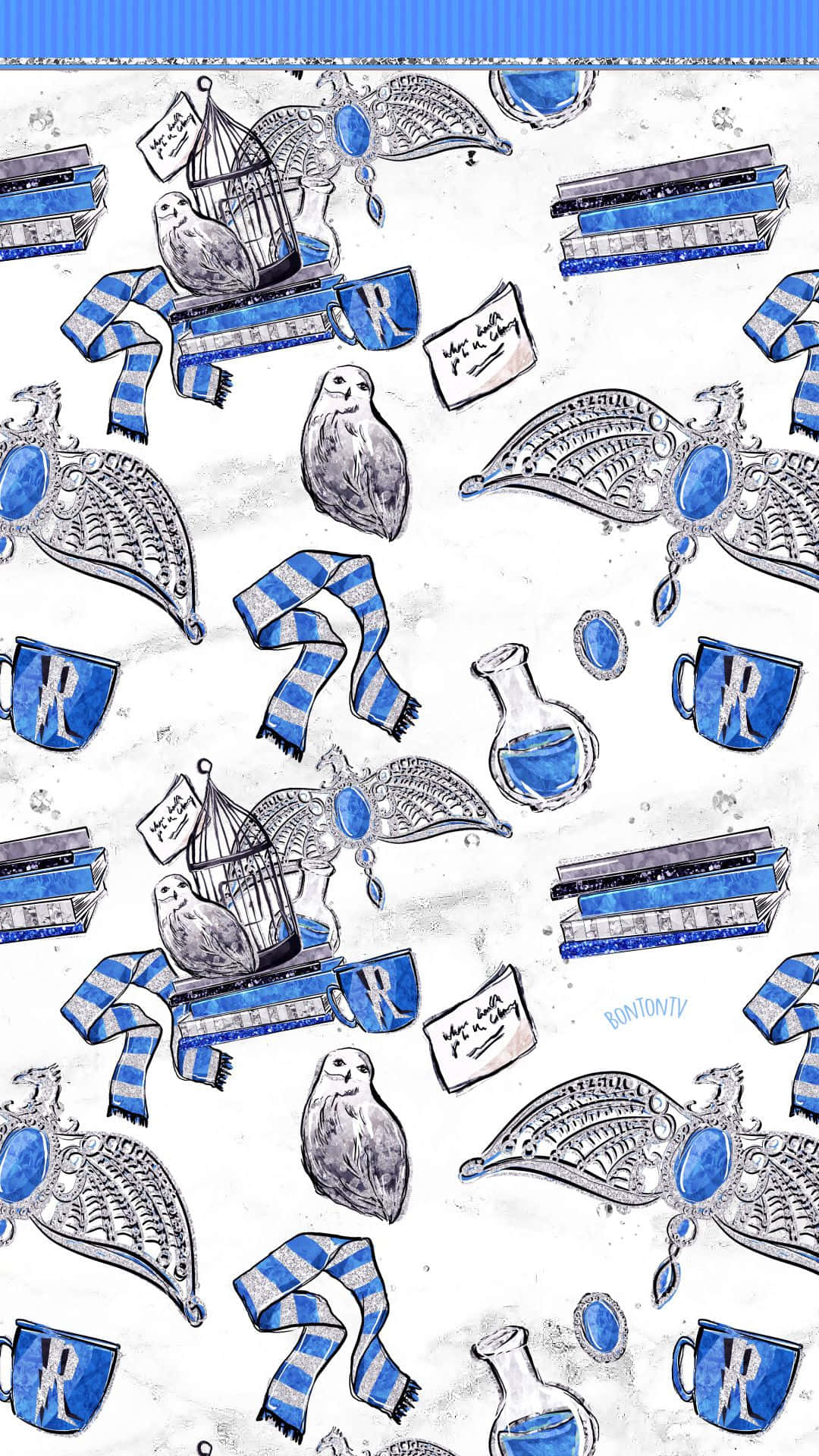 Ravenclaw Aesthetic Blue And White Collage Wallpaper