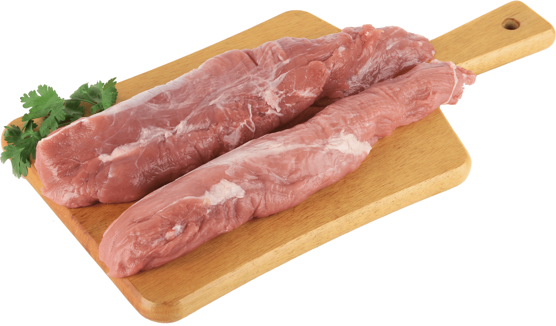 Raw Pork Tenderloinon Cutting Board PNG