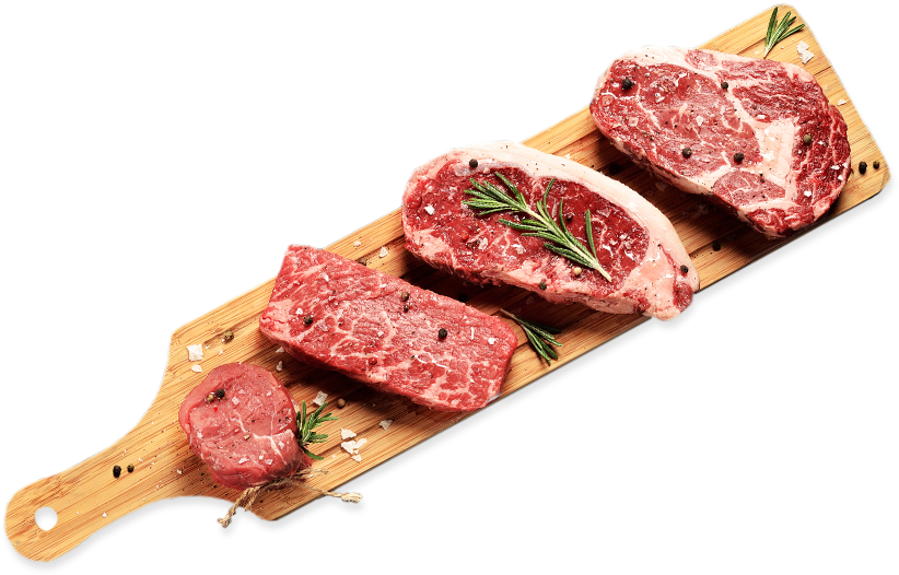 Raw Steak Cutson Wooden Board PNG