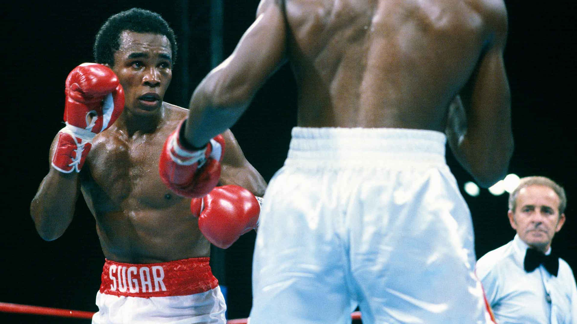 Ray Leonard Fighting With Red Boxing Gloves Wallpaper