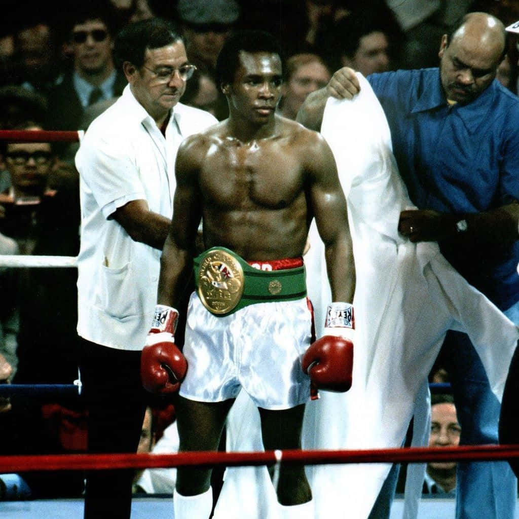 Ray Leonard In Ring With His Title Belt Background
