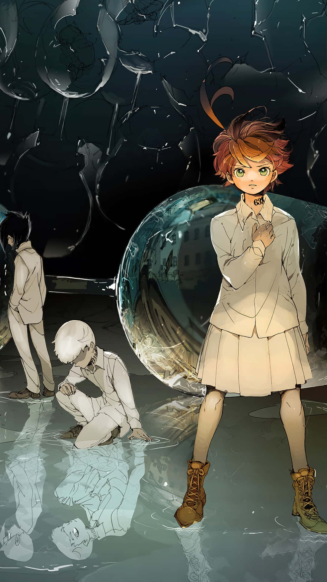 "A starlit night sky serves as the backdrop for Emma and Ray in the anime series The Promised Neverland" Wallpaper