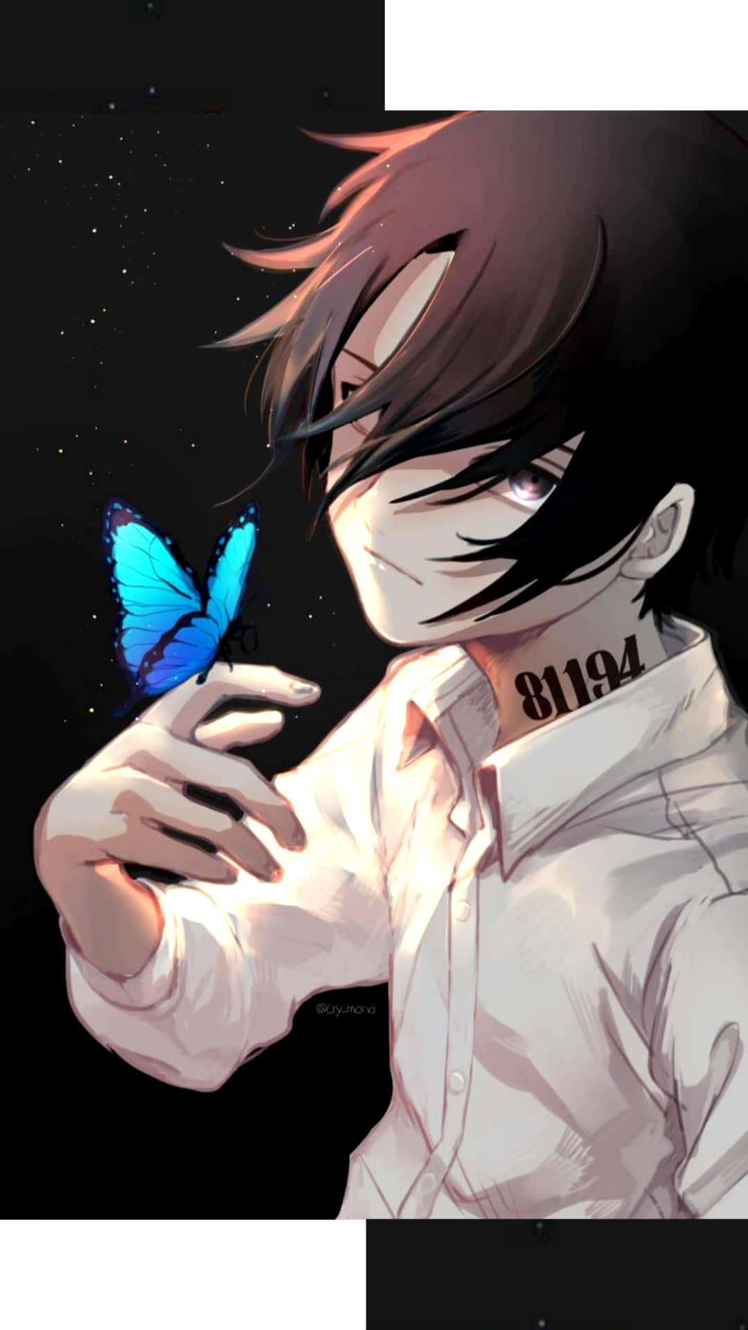 Ray The Promised Neverland With Blue Butterfly Wallpaper