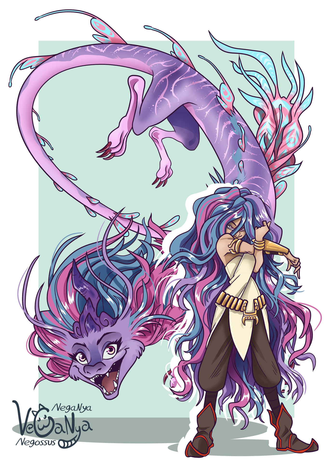 A Dragon With Long Purple Hair And A Purple Dragon
