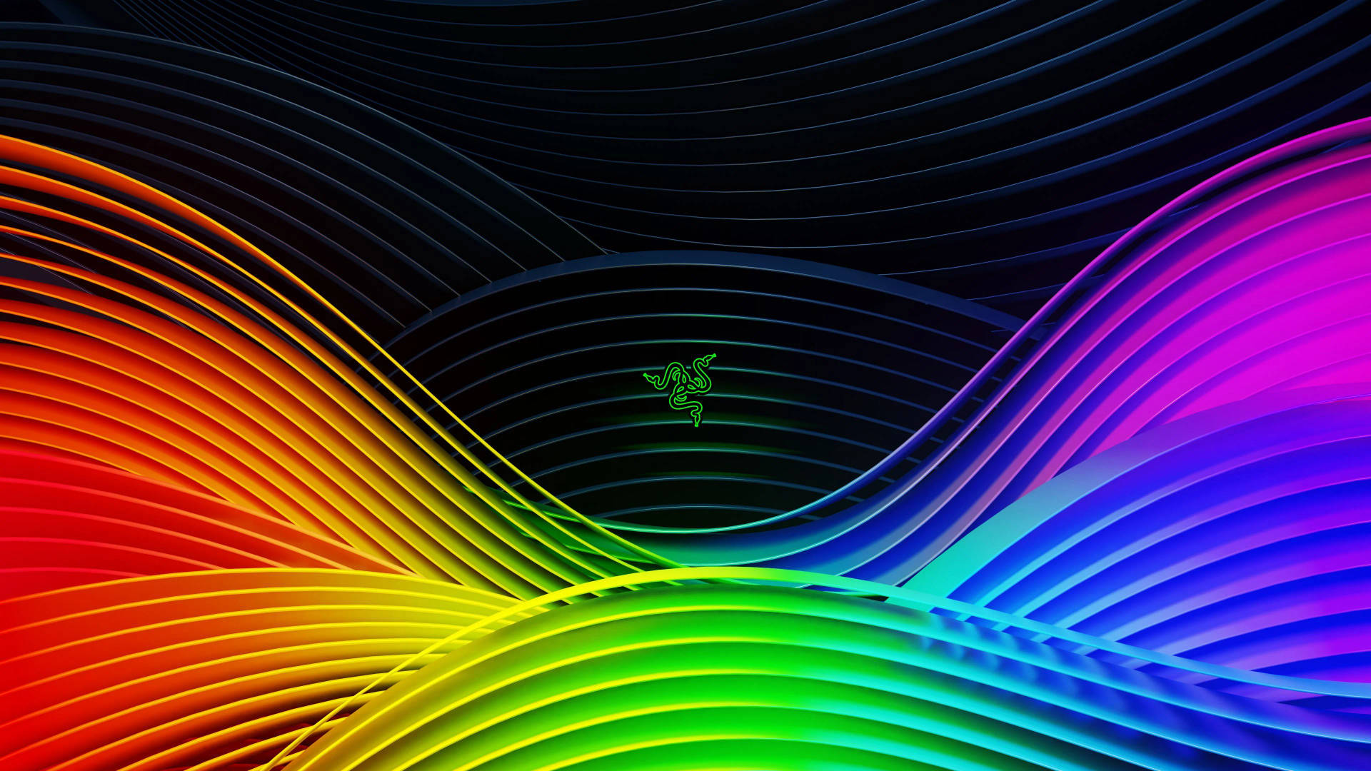 Razer Logo RGB 4K Bølger Tapet: Et Levende Tapet med 4K-opløsning, der viser Razer-logoer, der bølger med farverig RGB-belysning. Wallpaper