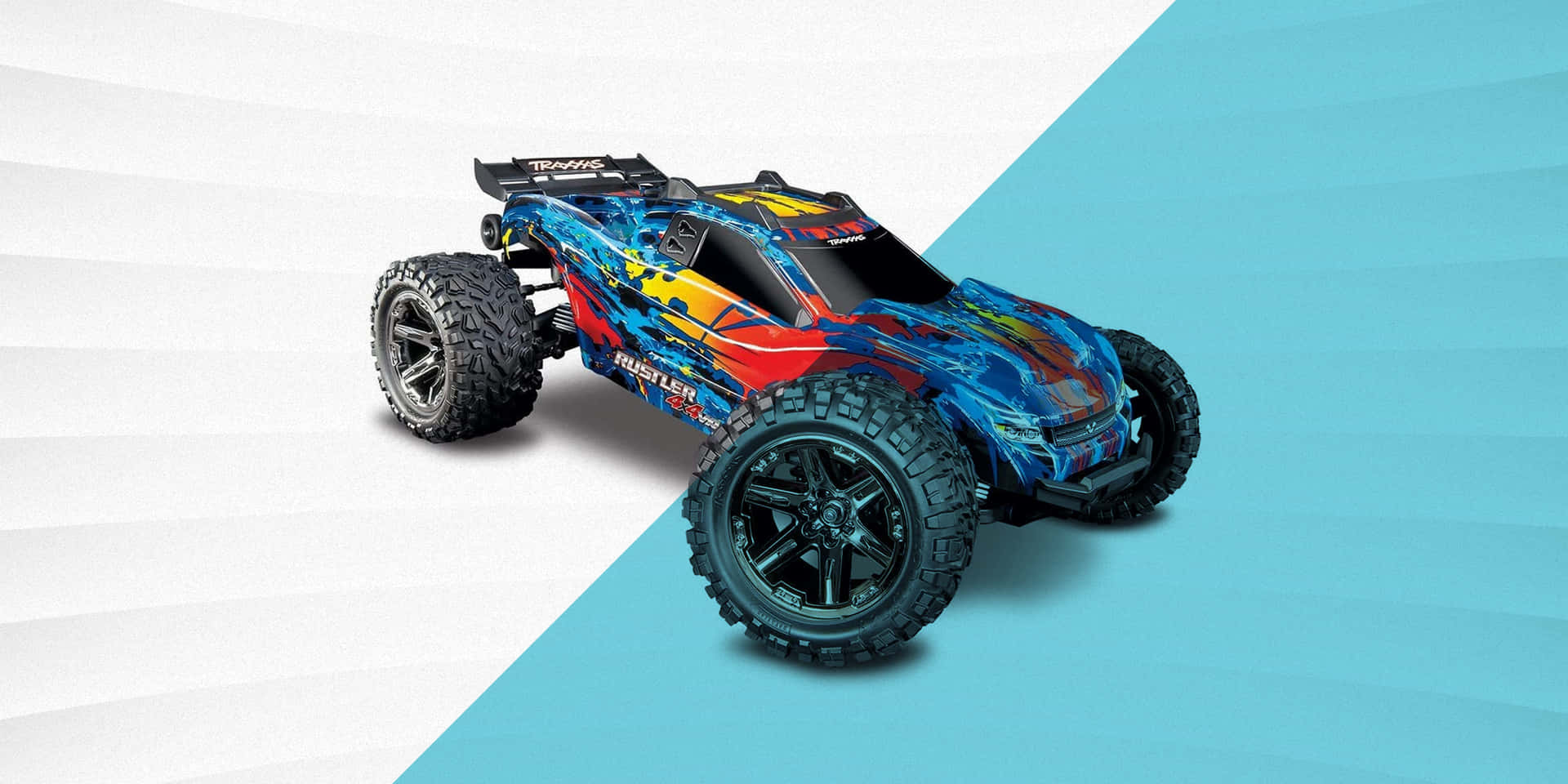 A Blue And White Rc Car On A Blue Background