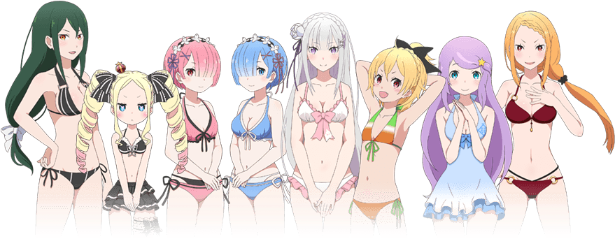 Re_ Zero_ Characters_ Beachwear_ Lineup PNG