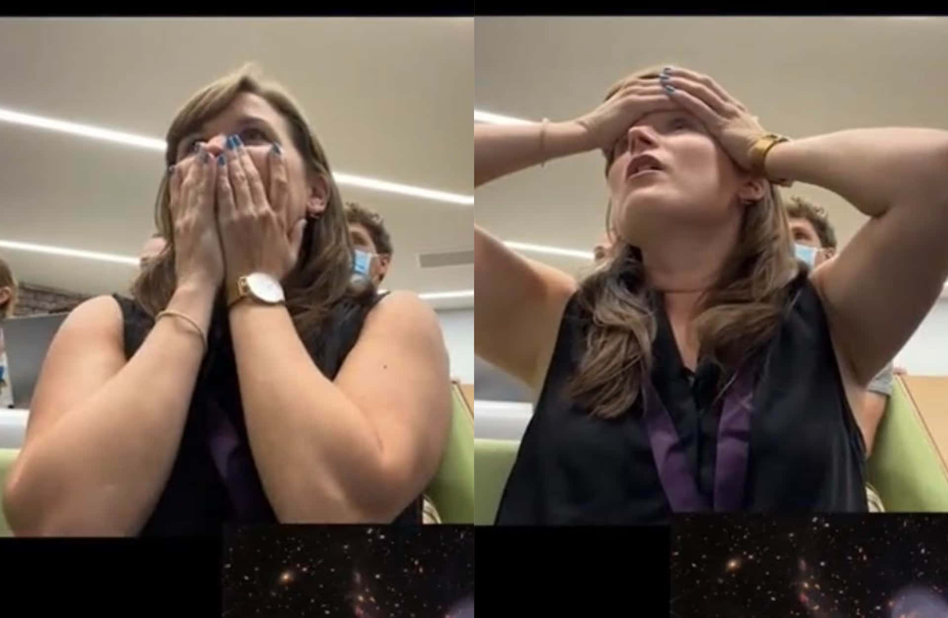 A Woman Is Crying While Looking At A Space