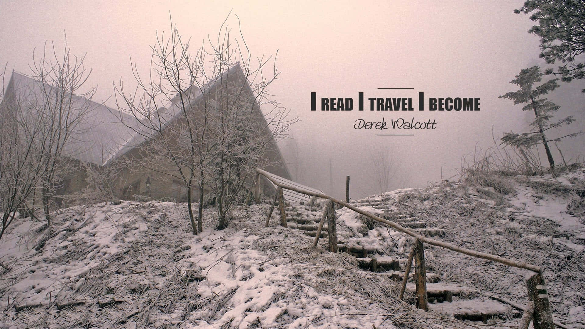 Read Travel Become Quote Winter Scene Wallpaper