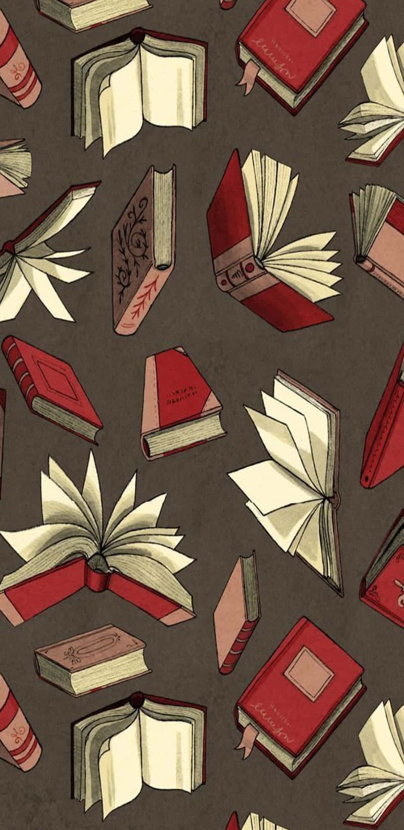 A Pattern Of Books On A Brown Background