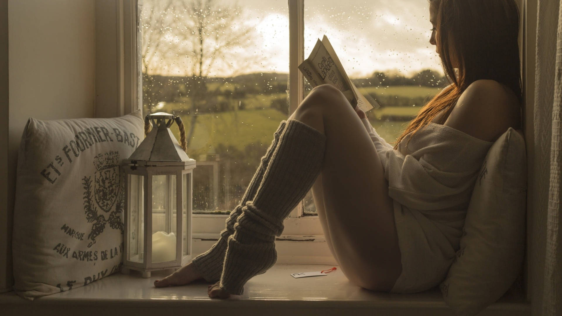 Reading Girl Near Window Wallpaper