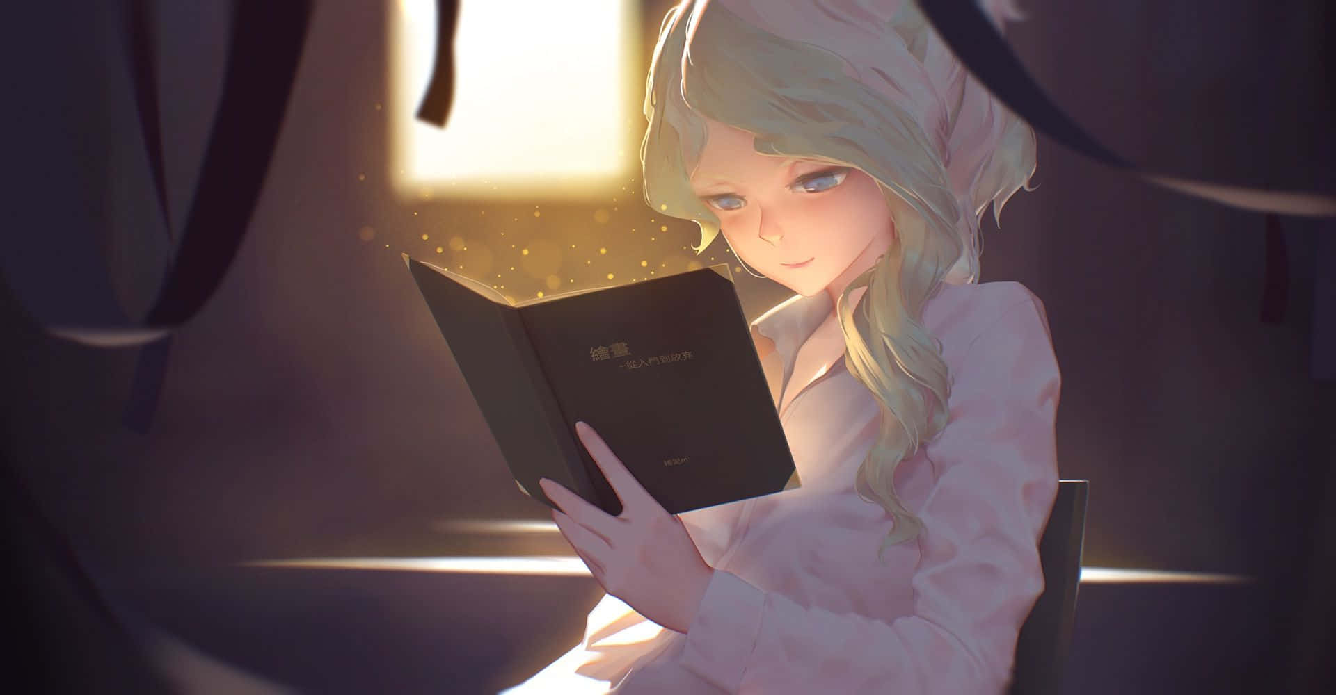 A Girl Is Reading A Book In A Dark Room