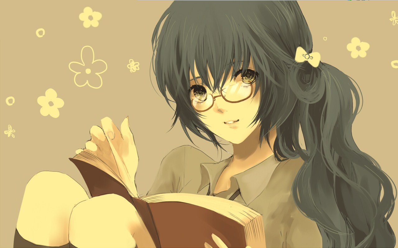 A Girl With Glasses Is Reading A Book
