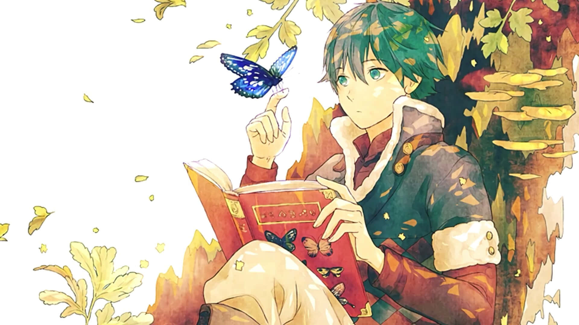 A Boy Is Sitting In The Leaves Reading A Book