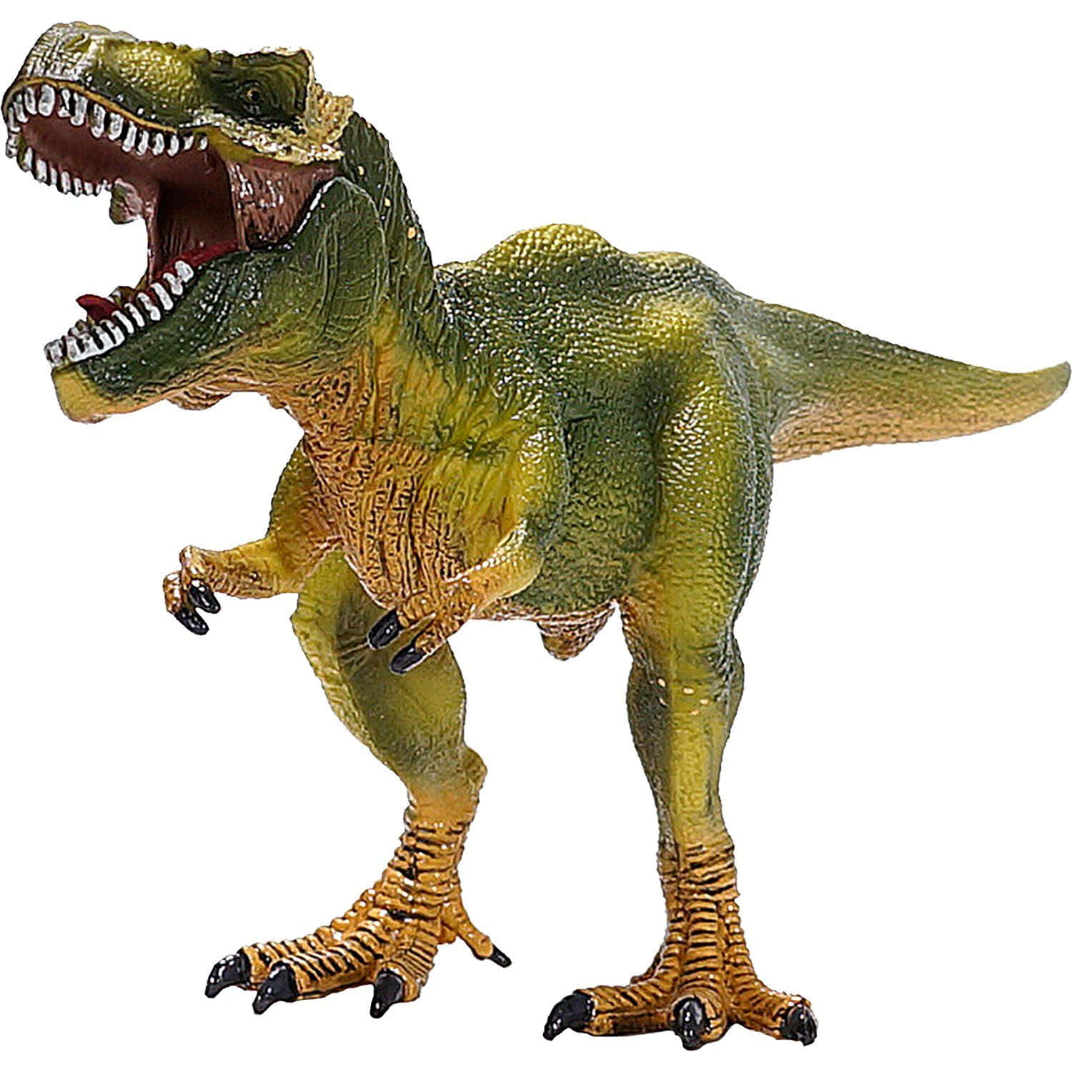 a toy t - rex with open mouth