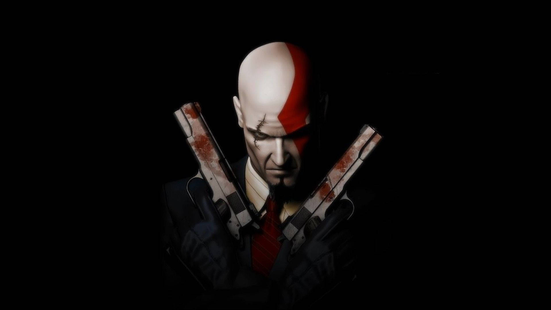 A Man Holding Two Guns On A Black Background Wallpaper