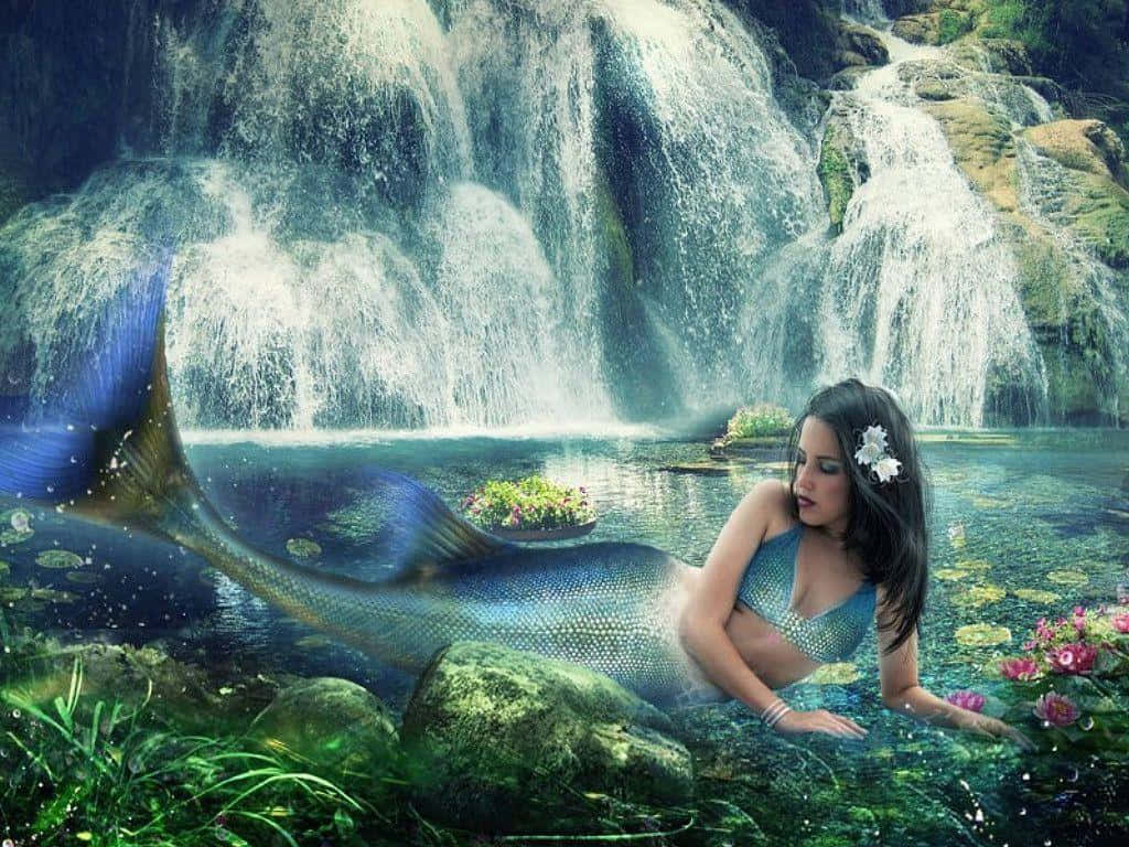 Echtemeerjungfrau In Einem Wasserfall Wallpaper