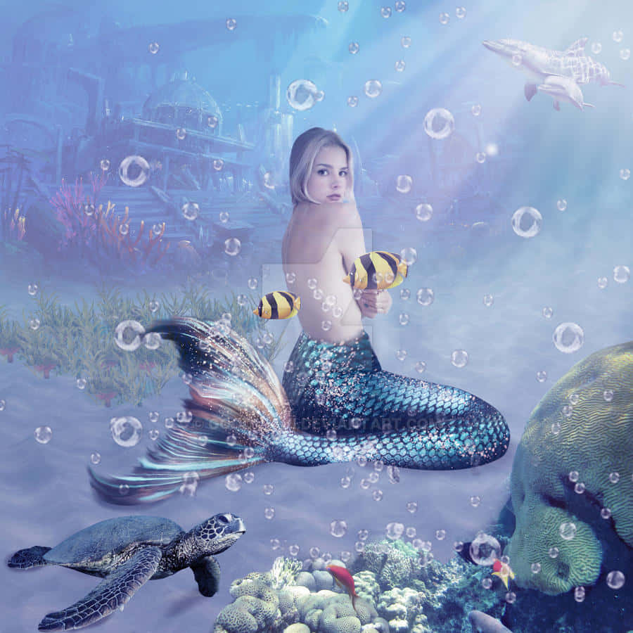 Créature mythique vraie sirène dans le fond d'écran de la mer bleu profond