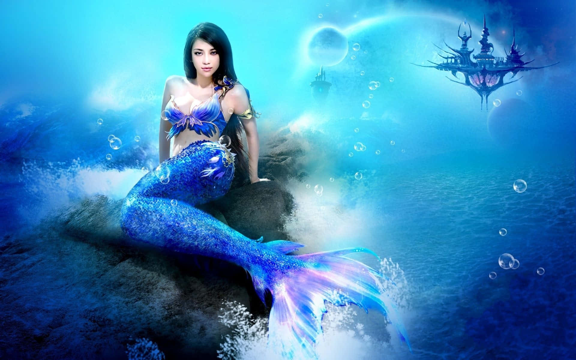 Enchanting Real Mermaid Swimming Under the Glittering Water
