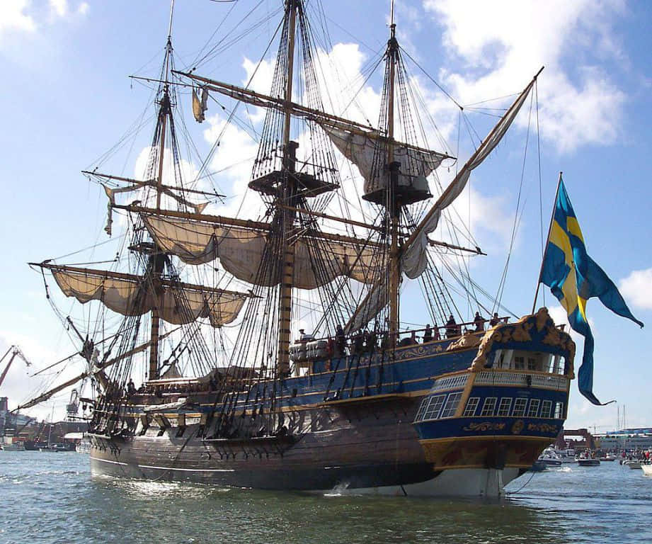 Real Pirate Ship Against Blue Sky Picture