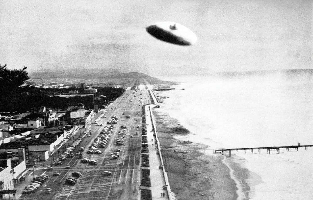 Real UFO Vintage Black And White Above City Picture